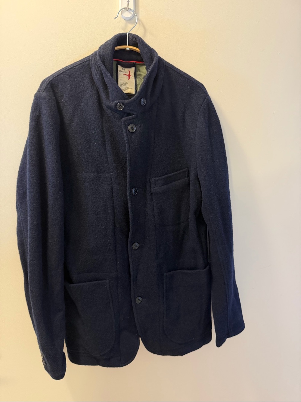 Relwen Unstructured Wool Blend Trap Blazer Men's Size Medium Navy Jacket